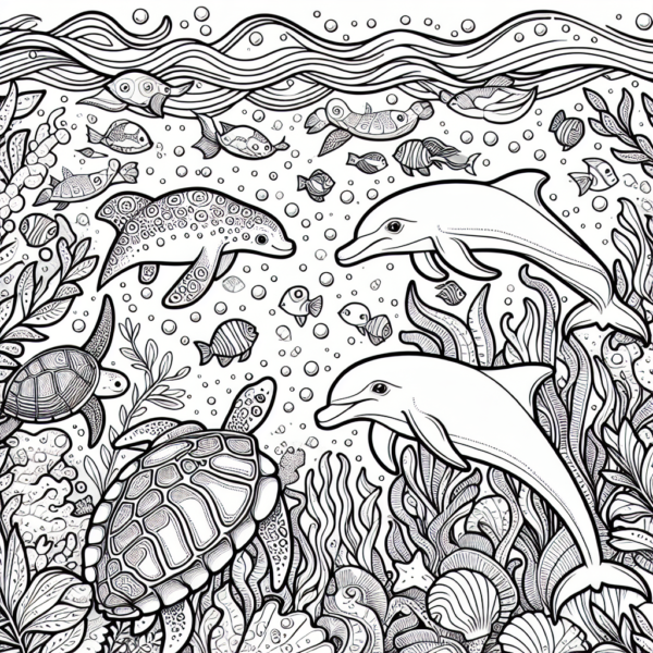 Underwater Wonders - Coloring eBook of Fish, Dolphins, and Sea Life