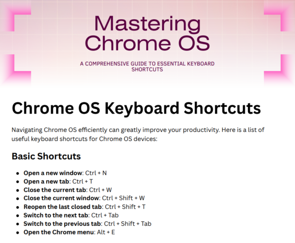 Keyboard Shortcuts for Operating Systems - Chrome