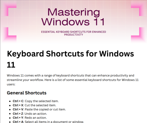 Keyboard Shortcuts for Operating Systems - Windows 11