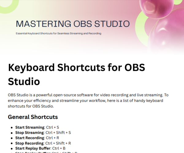 Keyboard Shortcuts for Editing & Streaming Software