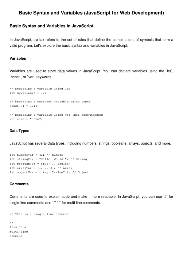 JavaScript for Web Development