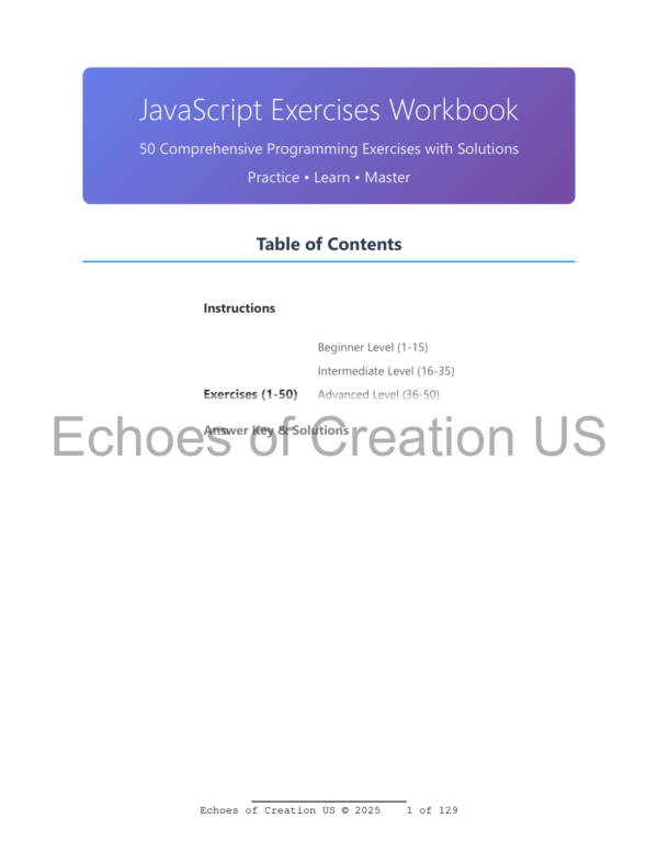 JavaScript Programming Exercises Workbook PDF