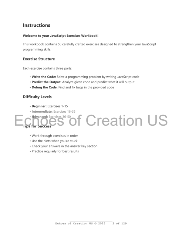 JavaScript Programming Exercises Workbook PDF
