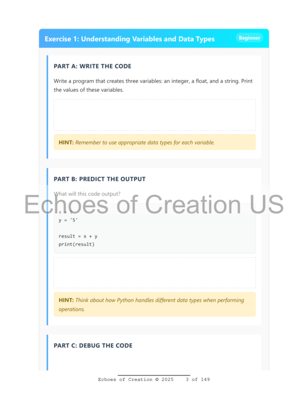 Printable exercises workbook for Python