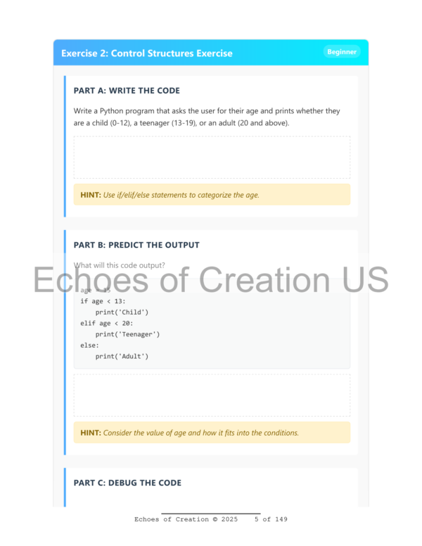 Printable exercises workbook for Python