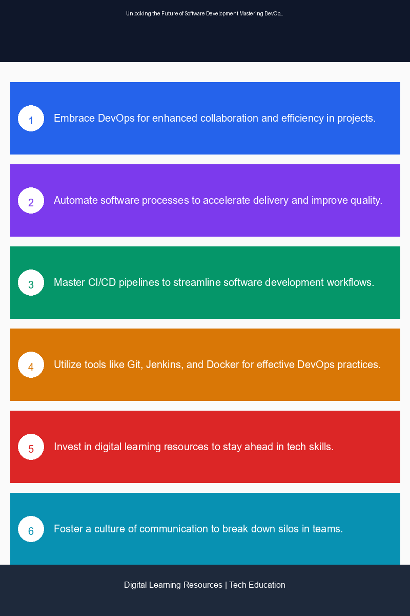 Educational infographic illustrating key DevOps concepts and best practices for tech learners and professionals