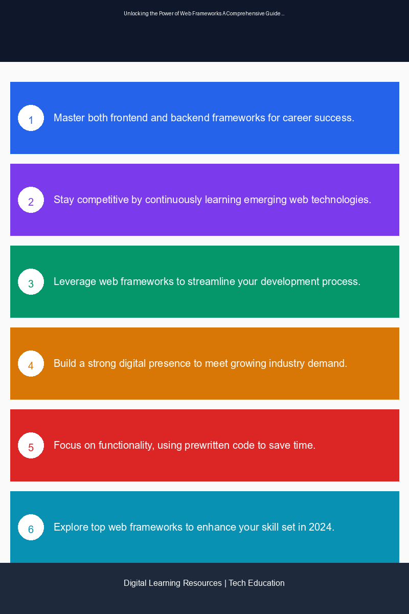 An educational infographic illustrating the benefits and types of web frameworks for developers