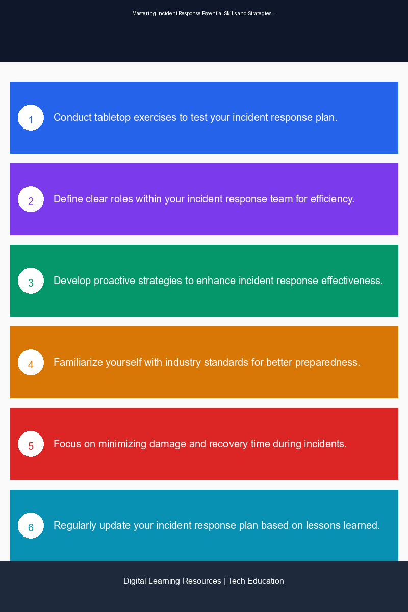 Educational infographic illustrating key steps in incident response and tabletop exercises for IT professionals