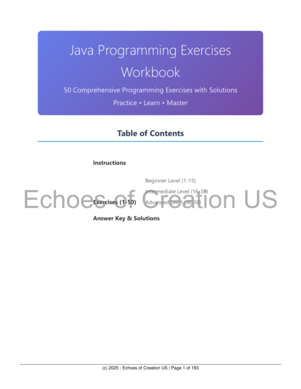 Printable Java Exercises Workbook