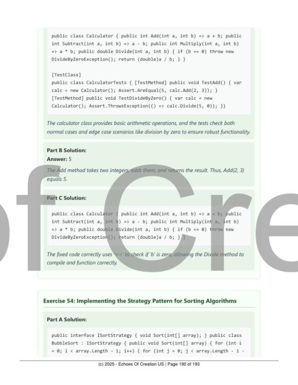 Printable C# Exercises Workbook and Study Guide