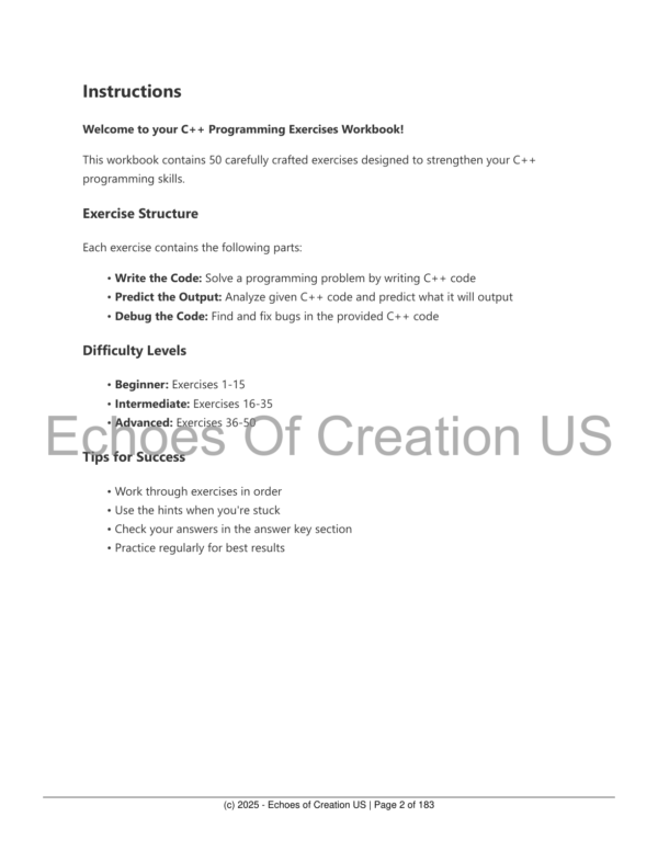 C++ Printable Exercises Workbook