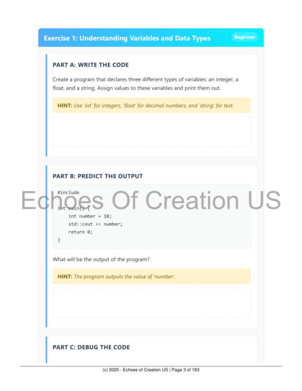 C++ Printable Exercises Workbook