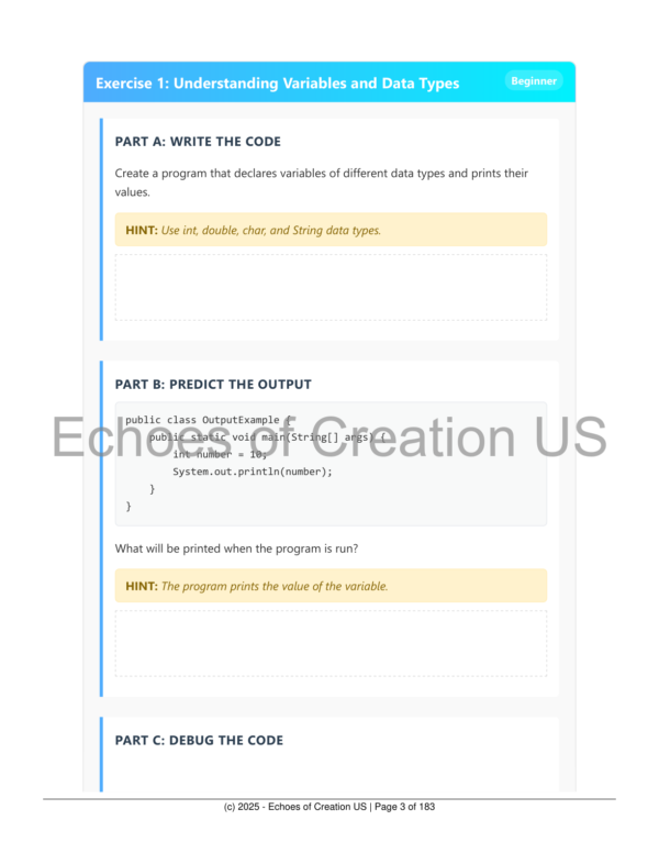 Printable Java Exercises Workbook