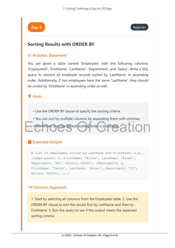 30 Day SQL Coding Challenge