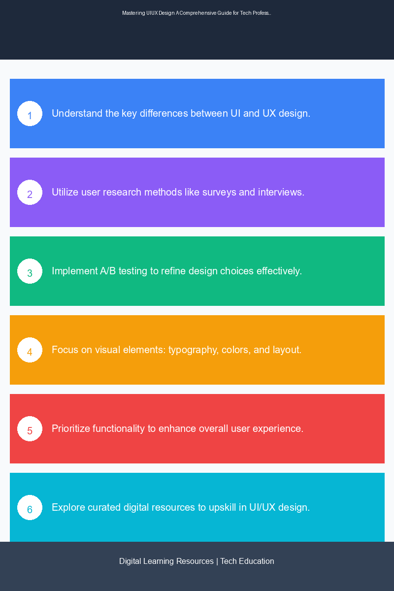 Educational infographic outlining key UI/UX design principles and interview tips